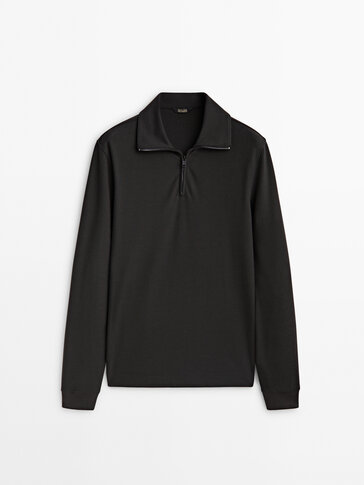 Cotton sweatshirt with zip-up collar