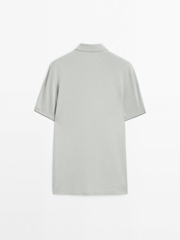 Piqué cotton polo shirt with contrast sleeves · Pastel Green, Cream ...
