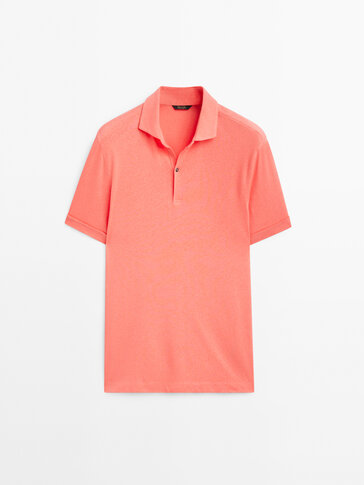 Linen and cotton blend polo shirt