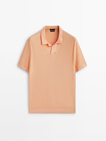 Smocked cotton polo sweater