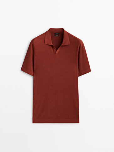 Vertical-textured micro-knit polo sweater
