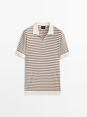 Striped ribbed polo collar sweater