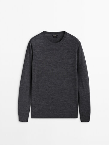 Crew neck sweater in 100% merino wool