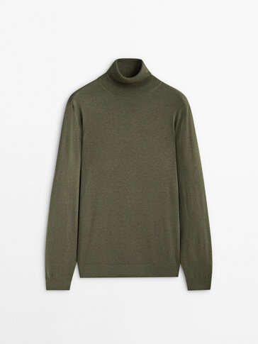 High neck cotton, cashmere and silk blend sweater