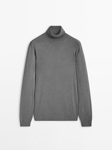 High neck cotton, cashmere and silk blend sweater