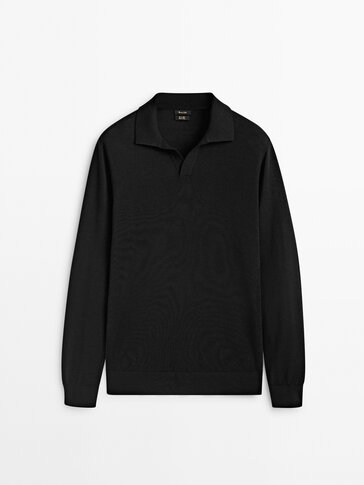 Polo sweater in 100% merino wool