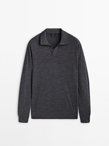 Polo sweater in 100% merino wool - Massimo Dutti