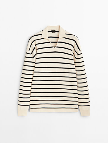 Striped knit comfort polo sweater