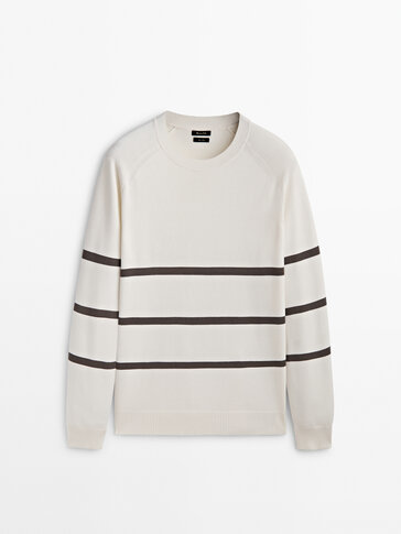 Striped knit comfort sweater with crew neck