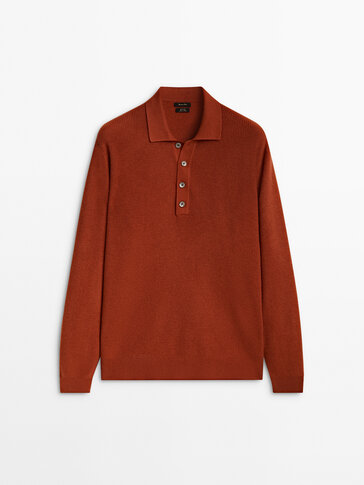 Purl-knit polo sweater