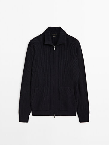 Cardigan en maille texturée à fermeture Éclair et poches