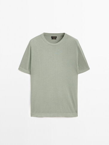 Short sleeve cotton knit sweater