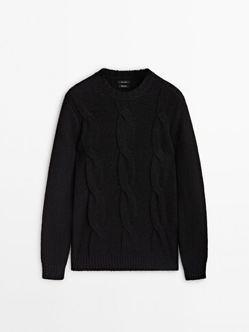 Twisted cable-knit sweater in a wool blend · Black · Sweaters And