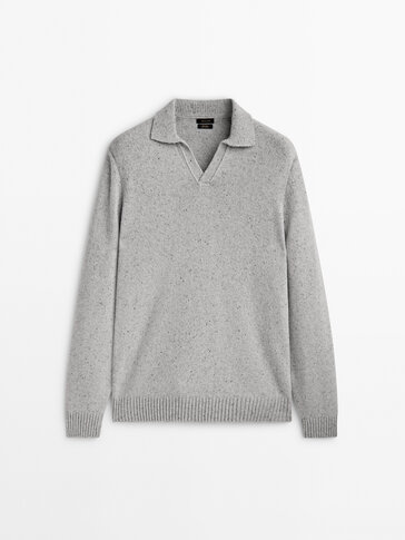 Flecked knit polo sweater