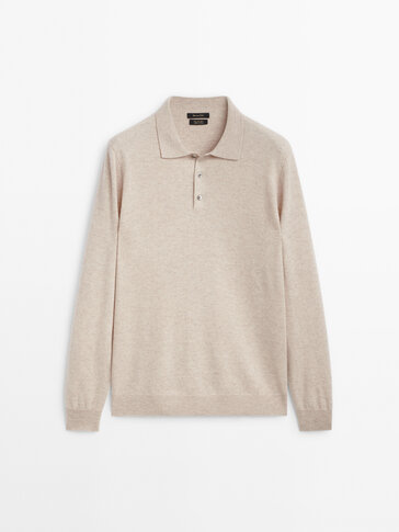 Wool and cashmere blend knit polo sweater