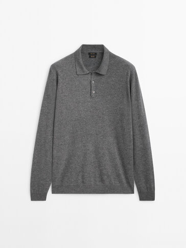 Wool and cashmere blend knit polo sweater