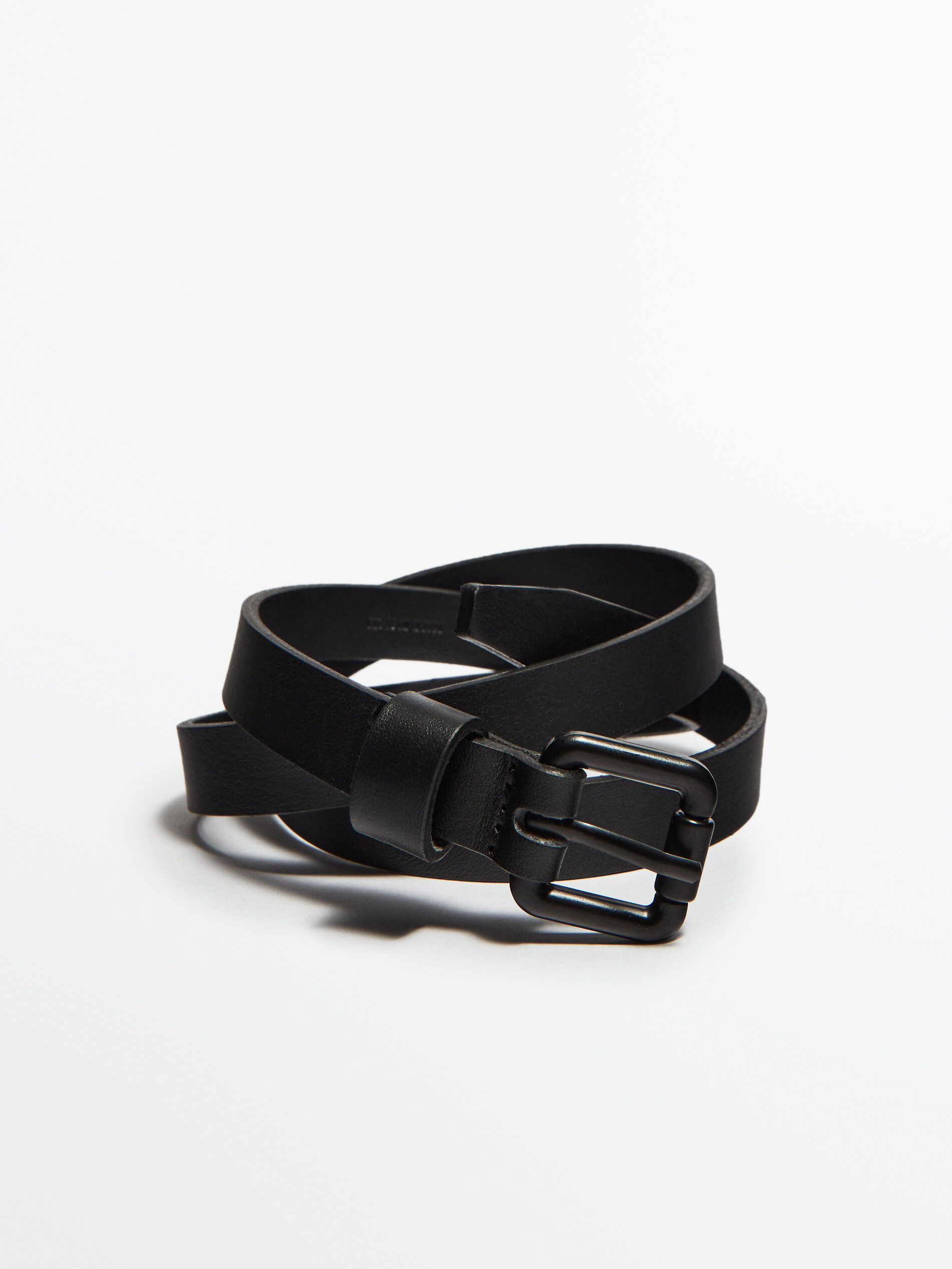 Thin Leather Belt With Square Buckle - Studio - Black - 38 - Massimo Dutti - Men