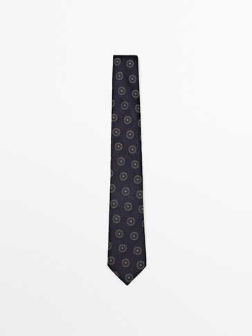 Cotton and silk blend tie with a floral motif