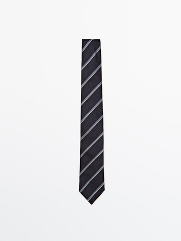 Cravate à rayures en coton et soie