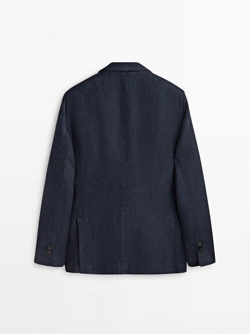 Navy blue twill linen suit blazer · Navy Blue · Dressy