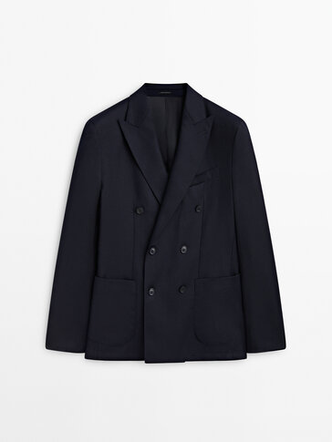 Двубортный костюмный пиджак из шерстяной фланели - Massimo Dutti