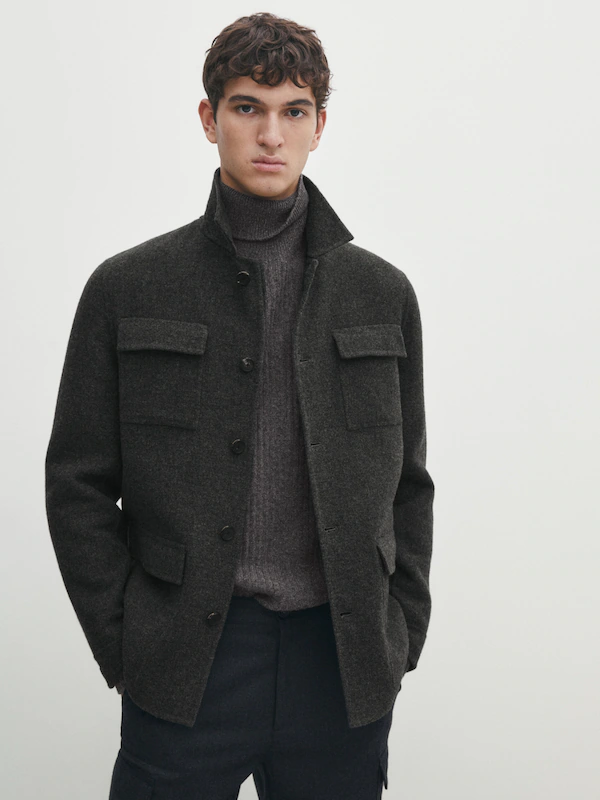 100% wool overshirt with pockets - Massimo Dutti
