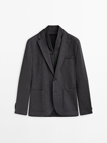 Cotton blend blazer with removable lining Grey Navy Blue