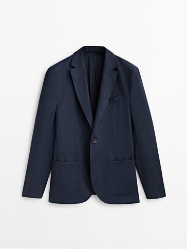 Áo blazer suit lanh 100% xanh navy