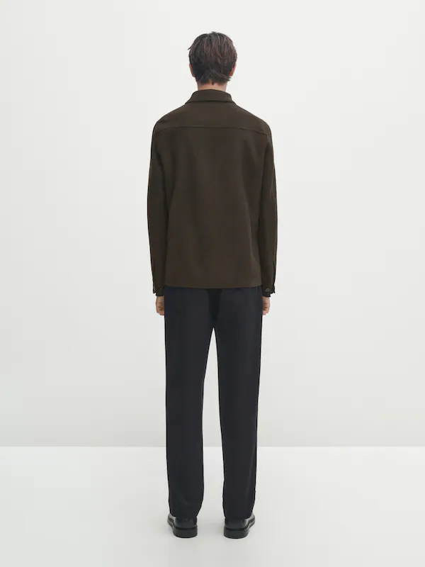 Wool blend overshirt with 2 layers and zip · Khaki · Dressy | Massimo Dutti