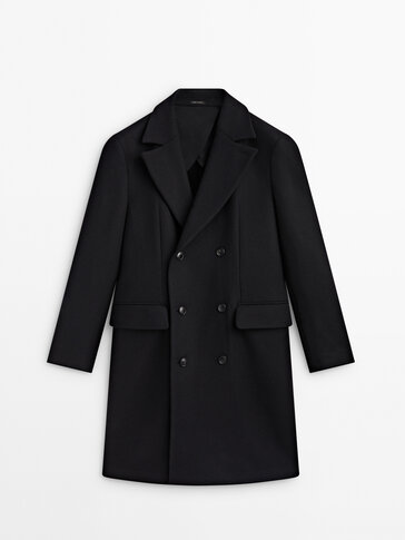 Black wool blend double-breasted coat