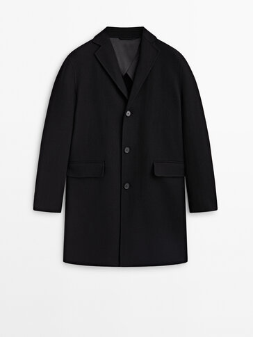 100% black double-faced wool coat