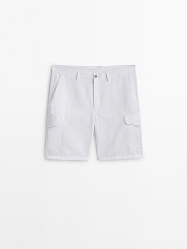 Cotton blend cargo Bermuda shorts