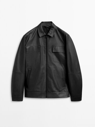 Black nappa leather jacket with pockets