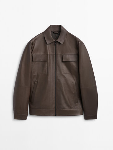 Brown nappa leather jacket with pockets