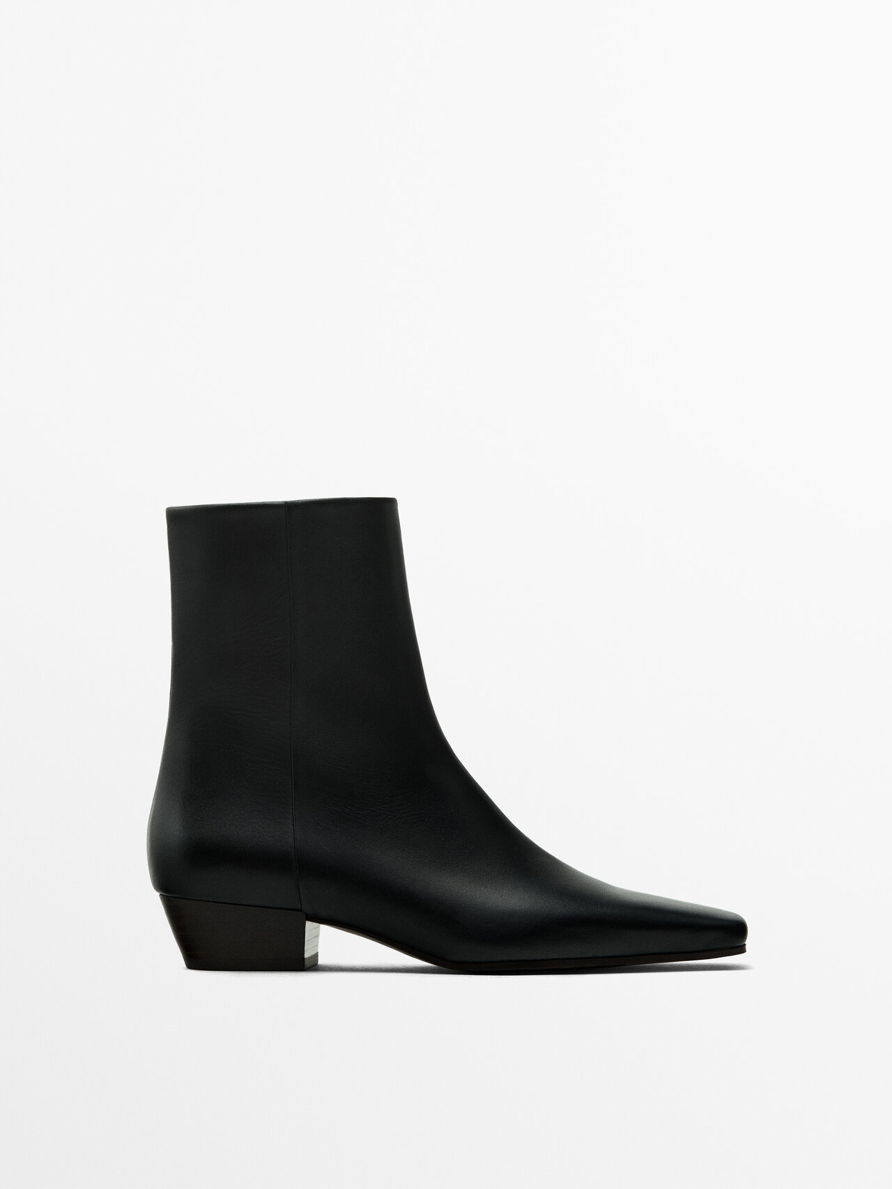 Massimo Dutti Leather High Heel Ankle Boots In Black
