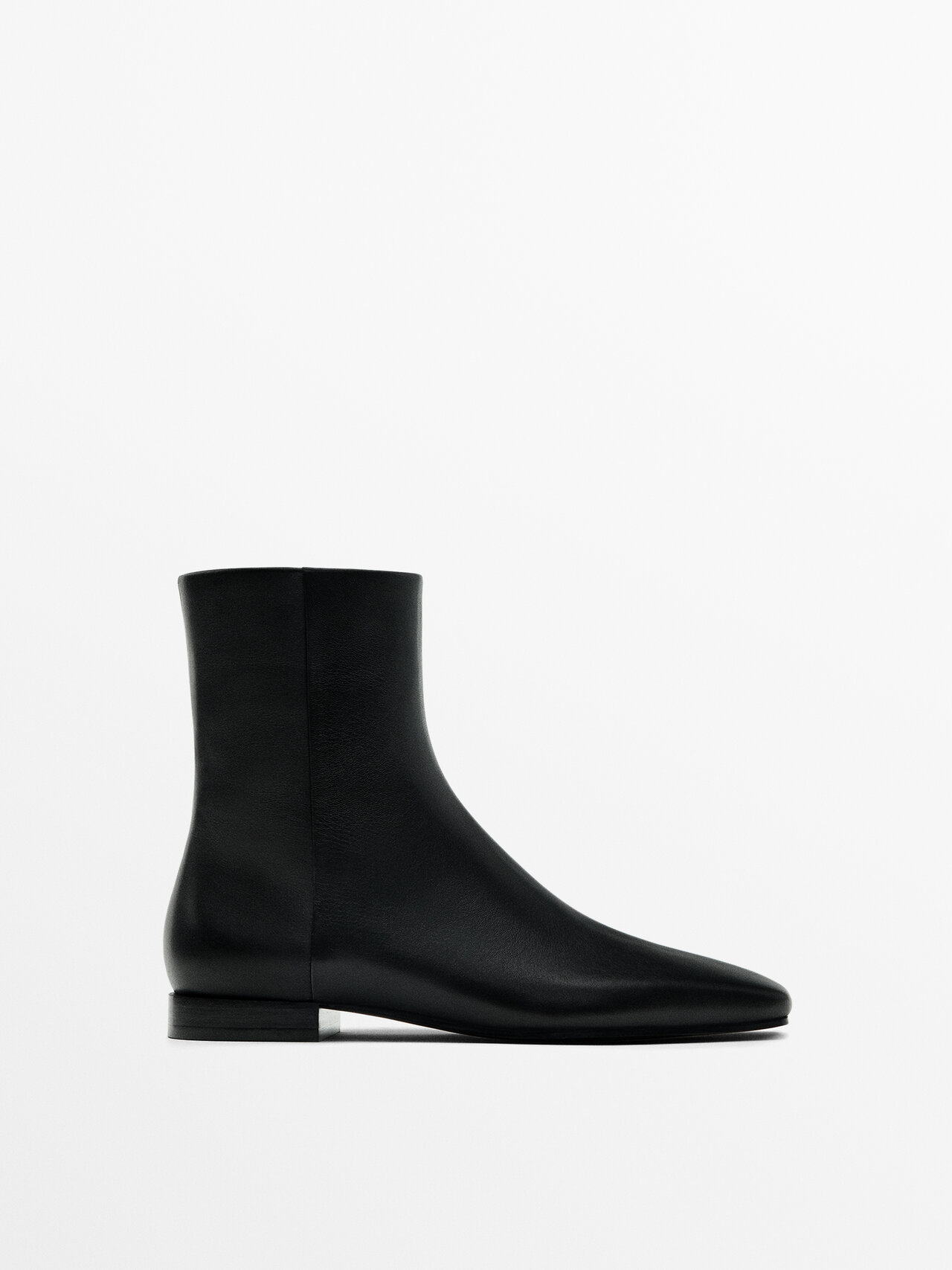 Massimo Dutti Square Toe Flat Ankle Boots In Black ModeSens