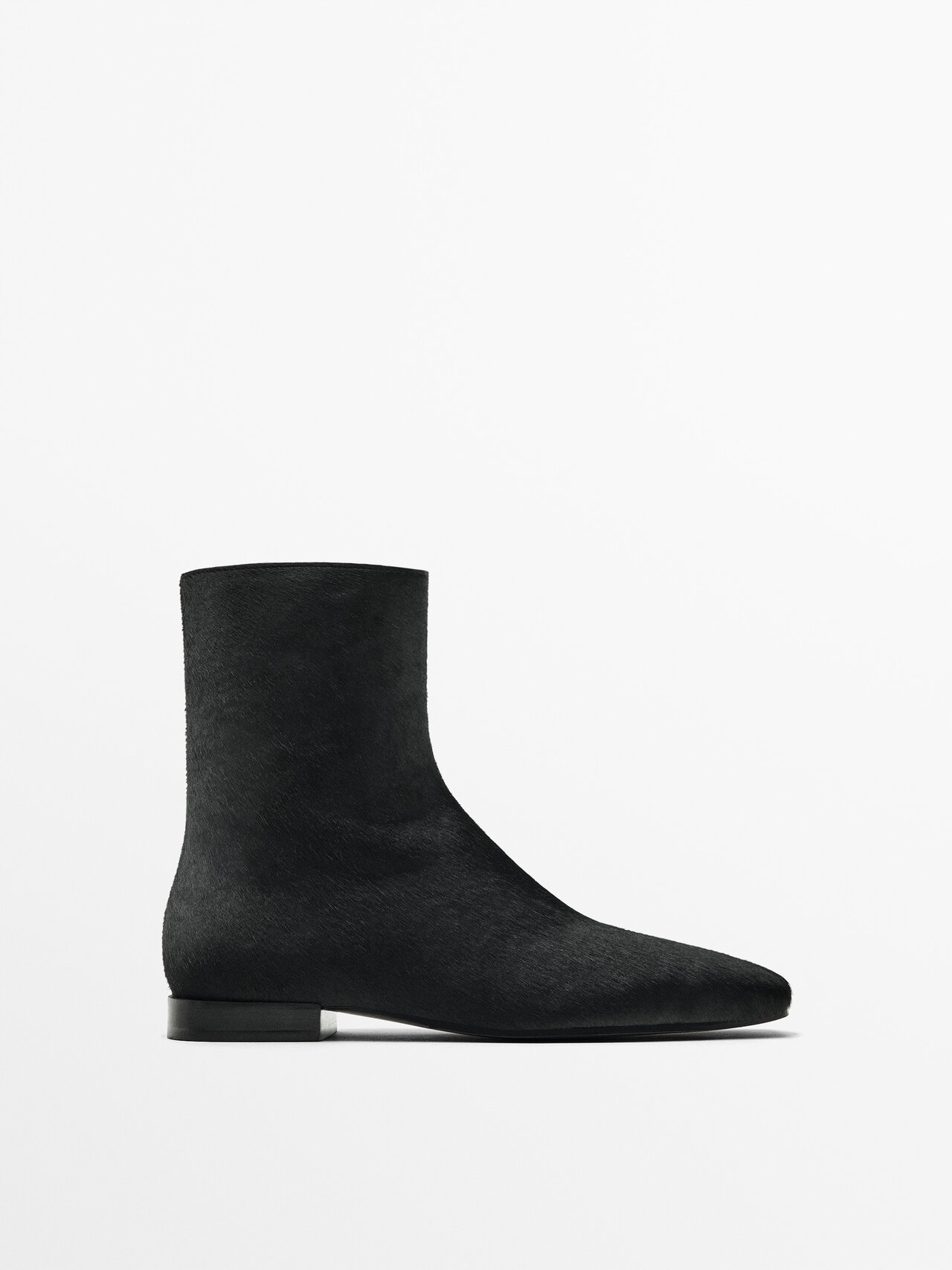 Massimo Dutti Square toe Sheepskin Flat Ankle Boots In Black ModeSens