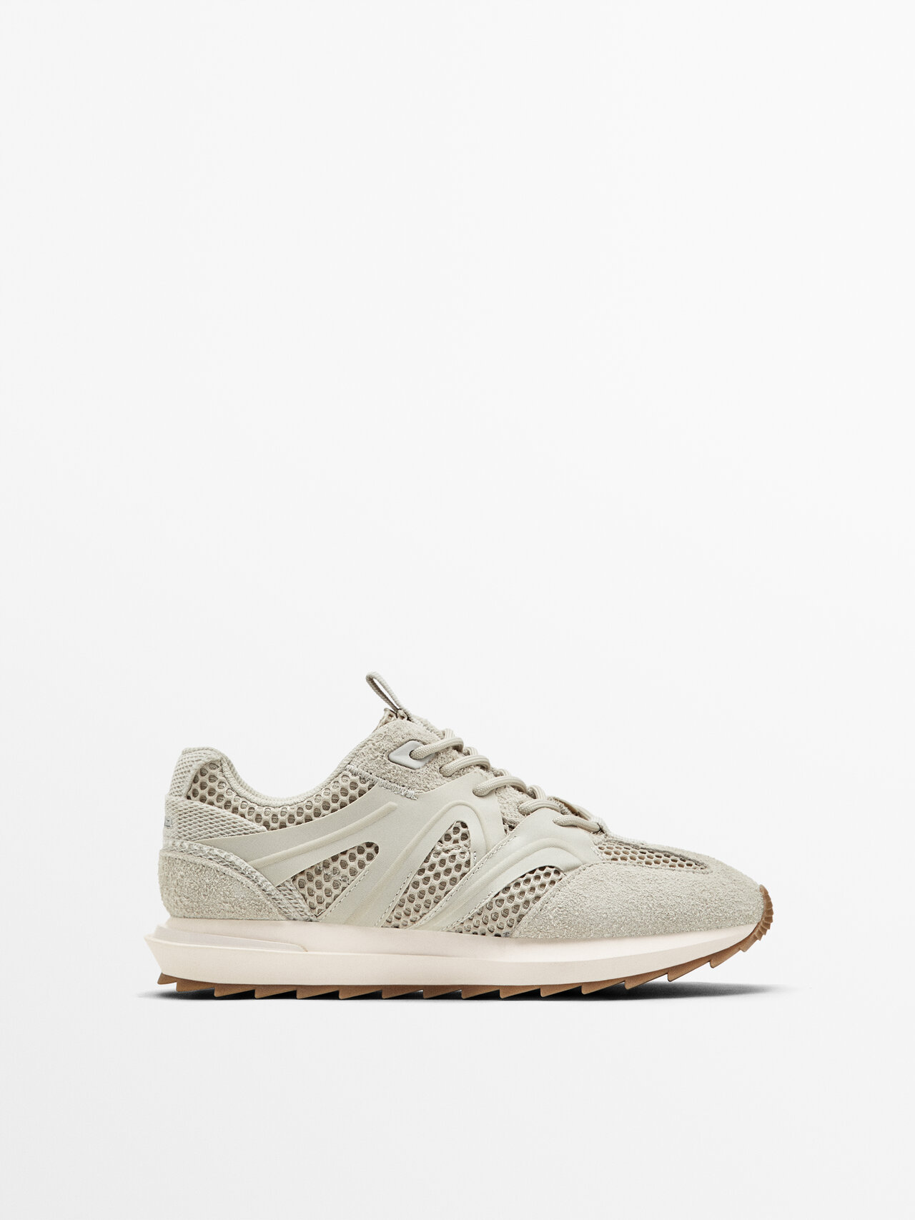 Massimo Dutti Contrasting Mesh Trainers In Cream