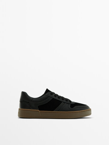 Plain black leather trainers womens outlet