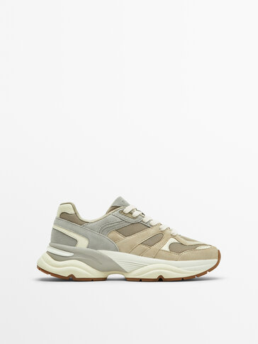 Contrast split suede mesh trainers