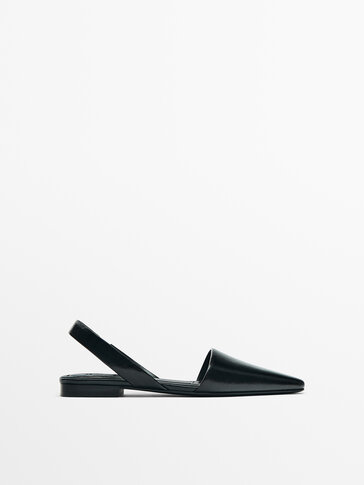 Leather slingback ballet flats Massimo Dutti United Kingdom