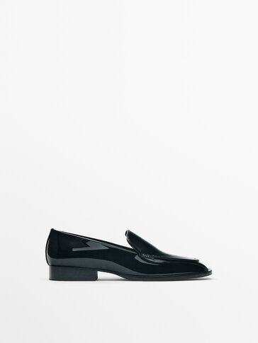 Patent square-toe loafers