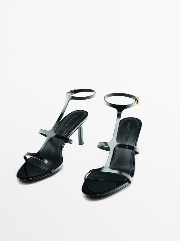 Patent-finish strappy heeled sandals - Massimo Dutti India