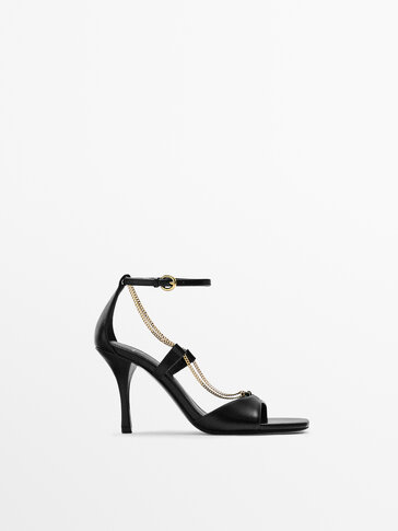 Leather high-heel sandals with chain detail - Studio