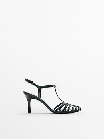 Patent-finish heeled cage sandals - Studio