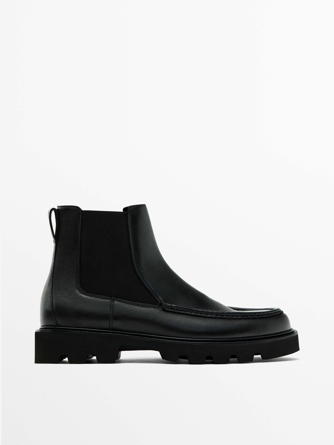 Massimo Dutti Black Chelsea Boots With Moc Toe Detail