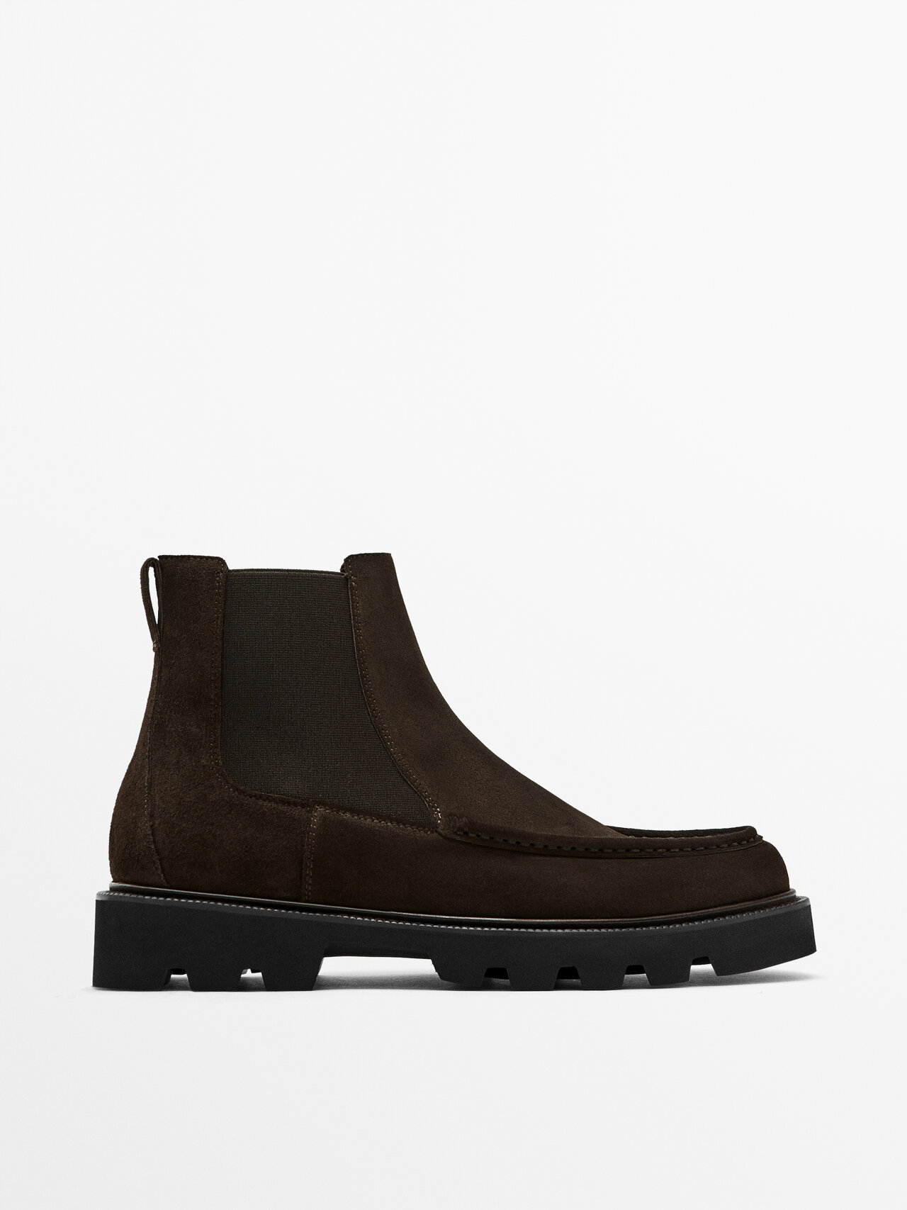 Massimo Dutti Brown Split Suede Chelsea Boots With Moc Toe Detail In Brown