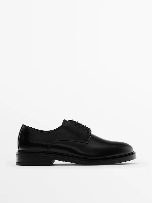 Black leather derby shoes · Black · Shoes | Massimo Dutti
