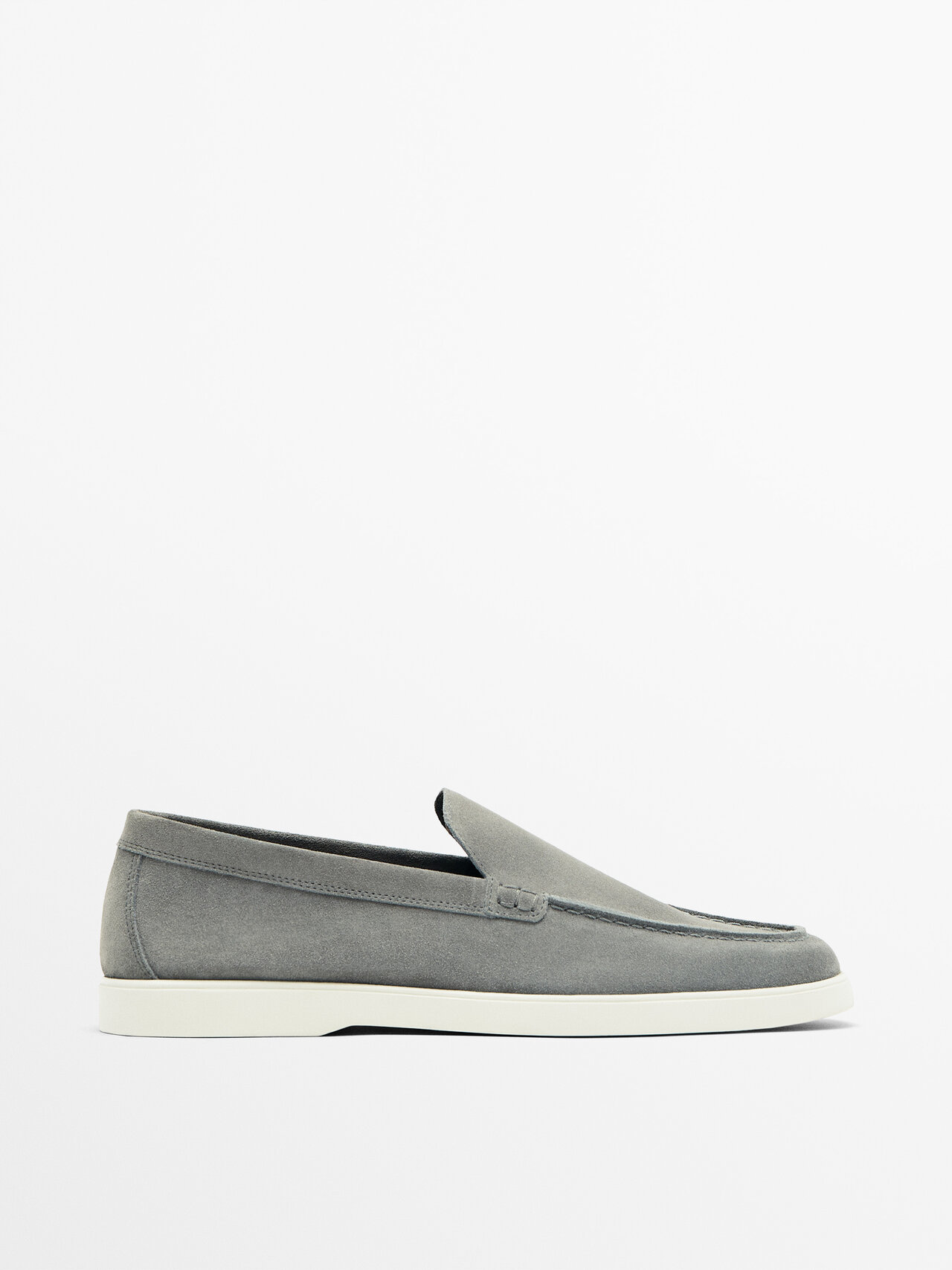 Massimo Dutti Split Suede Leather Loafers In Grey