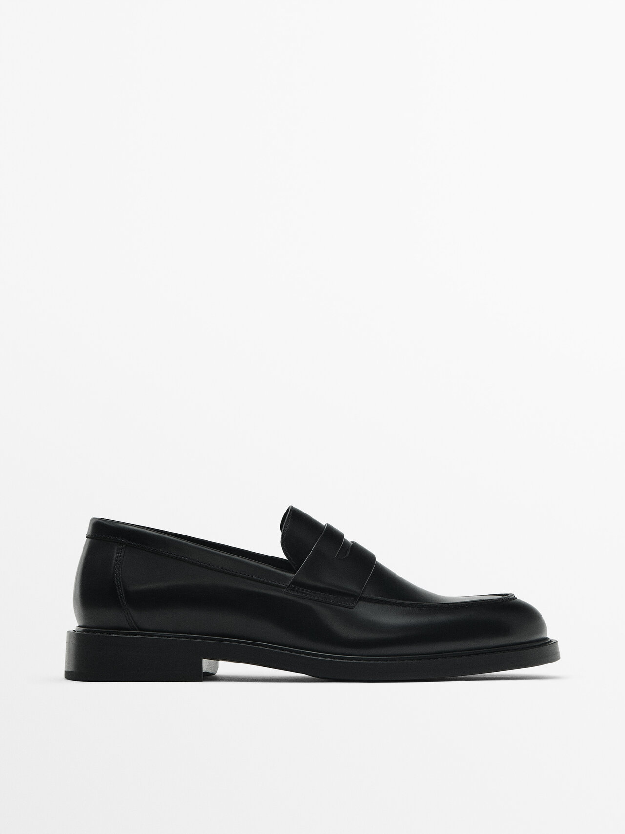 Massimo Dutti Black Leather Penny Loafers